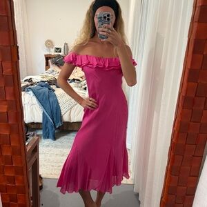 Ralph Lauren 100% silk hot pink off-shoulder dress.